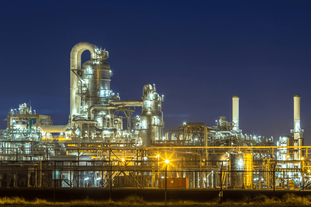 illuminated petrochemical industry in the dark