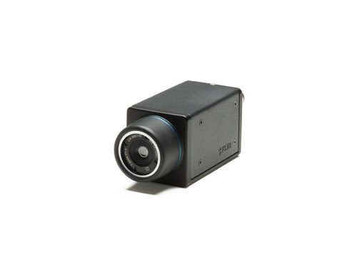 The FLIR A35/A65 thermal imaging camera in front view. On the side is the FLIR logo.