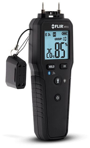 Digitale FLIR MR55 pinvochtmeter met display en Bluetooth.